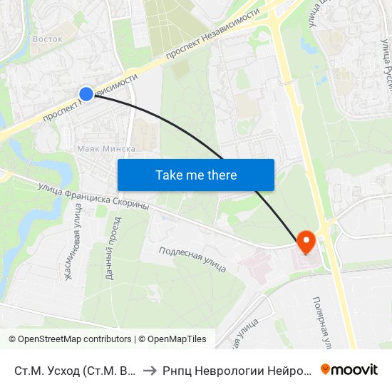 Ст.М. Усход (Ст.М. Восток) to Рнпц Неврологии Нейрохирурги map