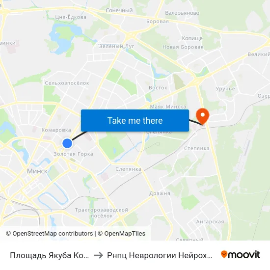 Площадь Якуба Коласа to Рнпц Неврологии Нейрохирурги map
