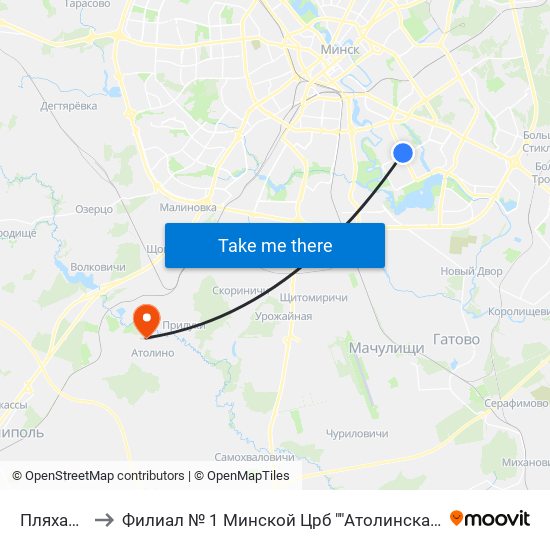 Пляханава to Филиал № 1 Минской Црб ""Атолинская Больница"" map
