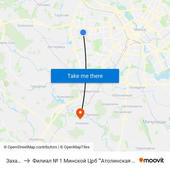 Захад-3 to Филиал № 1 Минской Црб ""Атолинская Больница"" map