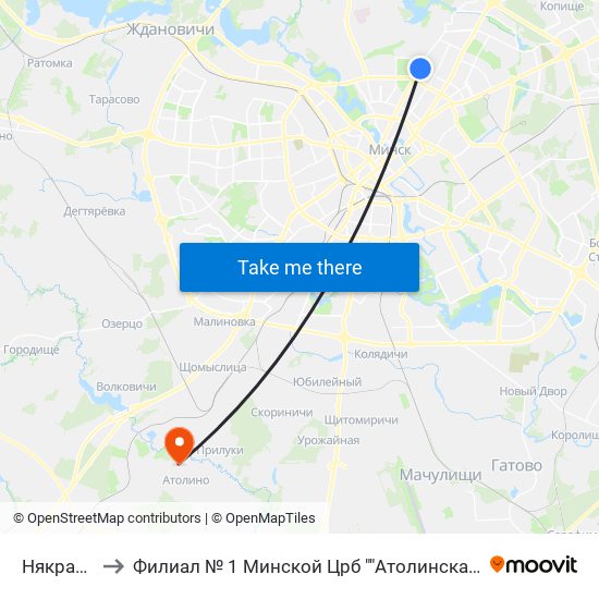 Някрасава to Филиал № 1 Минской Црб ""Атолинская Больница"" map