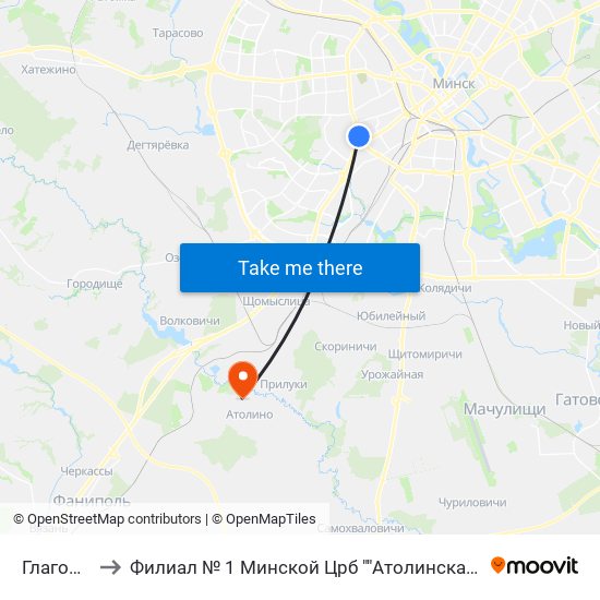 Глаголева to Филиал № 1 Минской Црб ""Атолинская Больница"" map