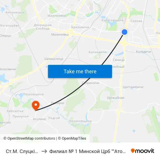 Ст.М. Слуцкі Гасцінец to Филиал № 1 Минской Црб ""Атолинская Больница"" map