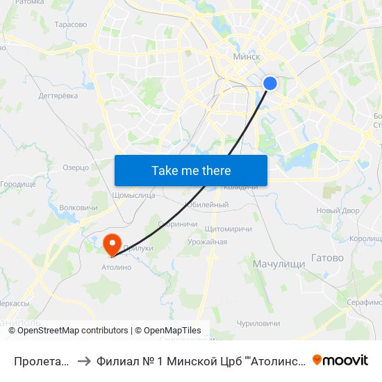 Пролетарская to Филиал № 1 Минской Црб ""Атолинская Больница"" map