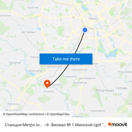 Станцыя Метро Інстытут Культуры to Филиал № 1 Минской Црб ""Атолинская Больница"" map