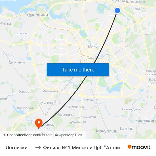 Логойский Тракт to Филиал № 1 Минской Црб ""Атолинская Больница"" map