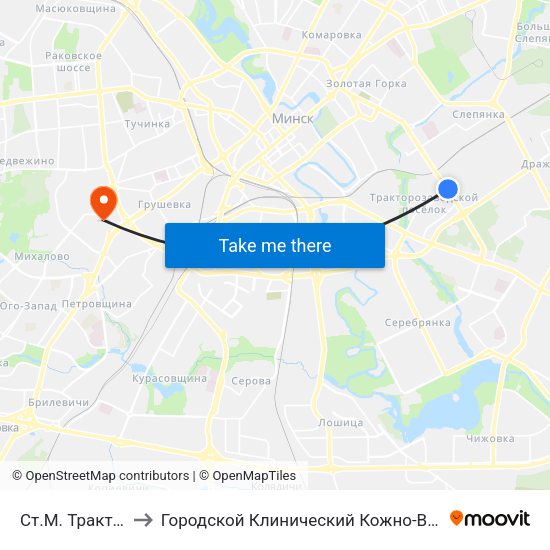 Ст.М. Трактарны Завод to Городской Клинический Кожно-Венерологический Диспансер map