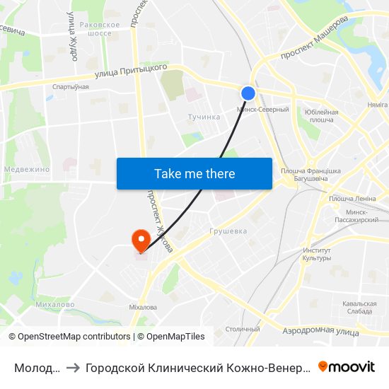 Молодежная to Городской Клинический Кожно-Венерологический Диспансер map