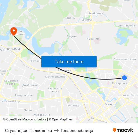 Студэнцкая Паліклініка to Грязелечебница map