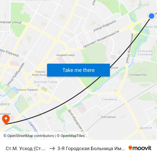 Ст.М. Усход (Ст.М. Восток) to 3-Я Городская Больница Имени Ев Клумова map