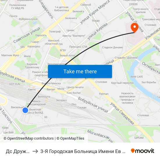 Дс Дружная to 3-Я Городская Больница Имени Ев Клумова map