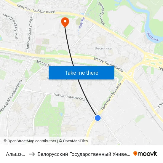 Альшэўскага to Белорусский Государственный Университет Физкультуры map