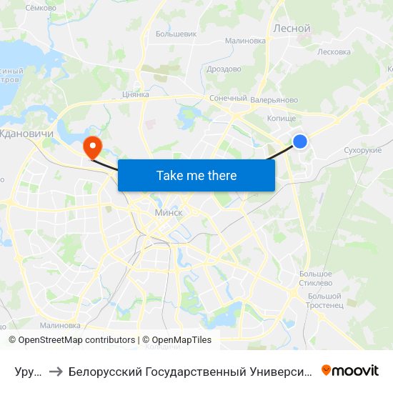 Уручье to Белорусский Государственный Университет Физкультуры map