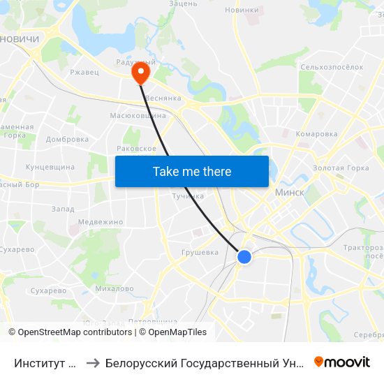 Институт Культуры to Белорусский Государственный Университет Физкультуры map