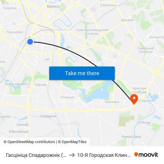 Гасцініца Спадарожнік (Гостиница Спутник) to 10-Я Городская Клиническая Больница map