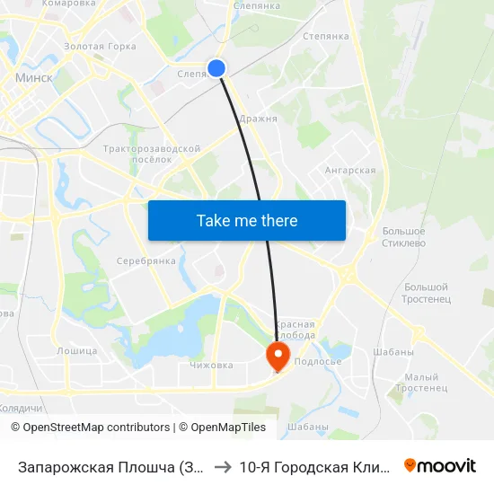 Запарожская Плошча (Запорожская Площадь) to 10-Я Городская Клиническая Больница map