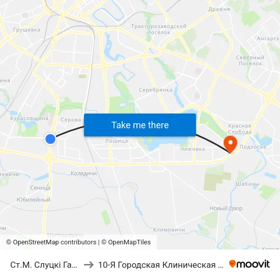 Ст.М. Слуцкі Гасцінец to 10-Я Городская Клиническая Больница map