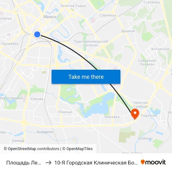 Площадь Ленина to 10-Я Городская Клиническая Больница map