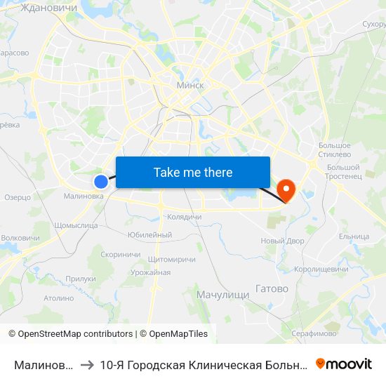 Малиновка to 10-Я Городская Клиническая Больница map