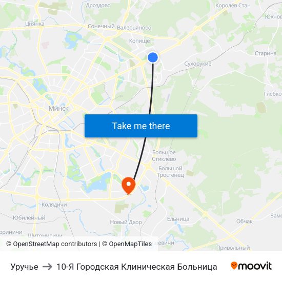 Уручье to 10-Я Городская Клиническая Больница map