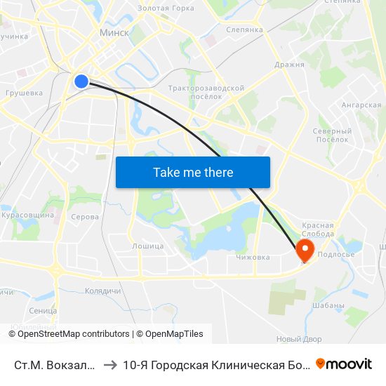 Ст.М. Вокзальная to 10-Я Городская Клиническая Больница map