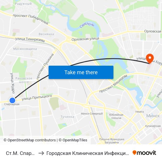 Ст.М. Спартыўная to Городская Клиническая Инфекционная Больница map