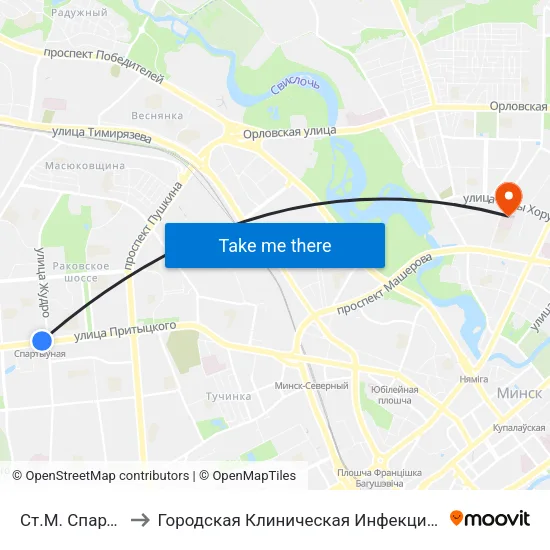 Ст.М. Спартыўная to Городская Клиническая Инфекционная Больница map