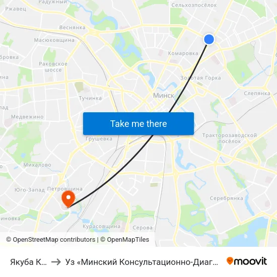 Якуба Коласа to Уз «Минский Консультационно-Диагностический Центр» map