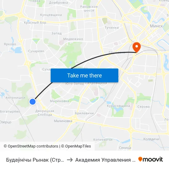 Будаўнічы Рынак (Строительный Рынок) to Академия Управления При Президенте Рб map