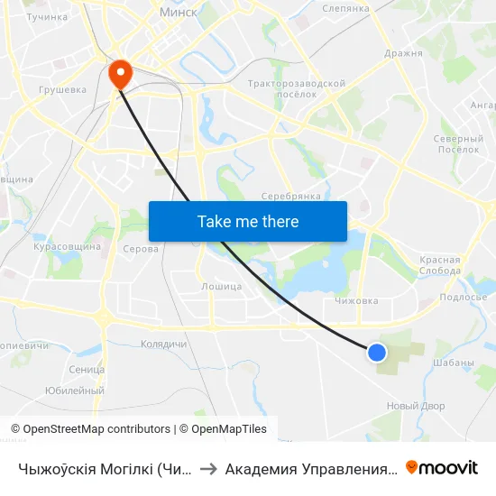 Чыжоўскія Могілкі (Чижовское Кладбище) to Академия Управления При Президенте Рб map