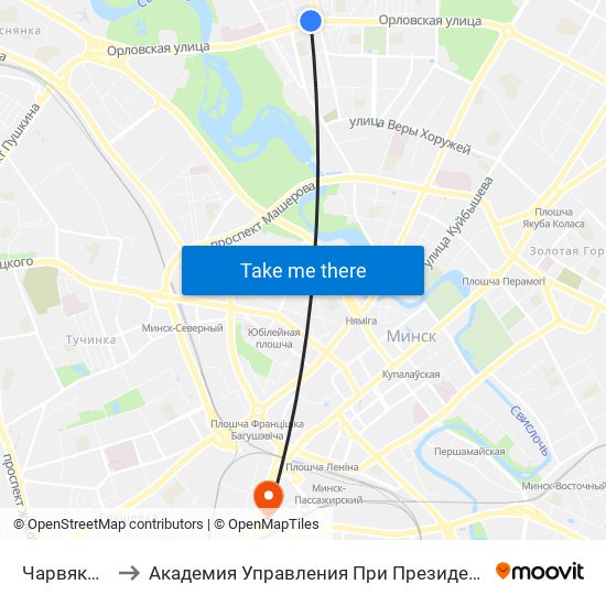 Чарвякова to Академия Управления При Президенте Рб map