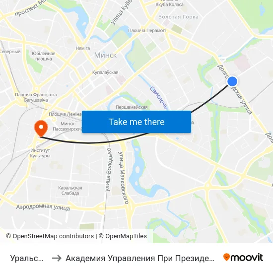 Уральская to Академия Управления При Президенте Рб map
