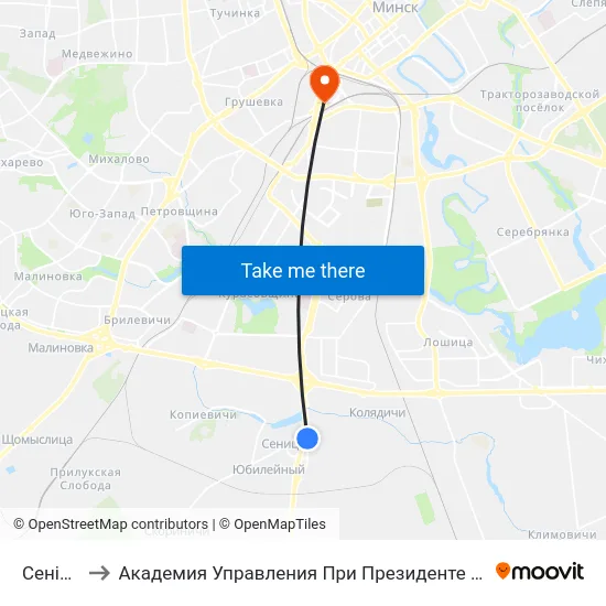 Сеніца to Академия Управления При Президенте Рб map