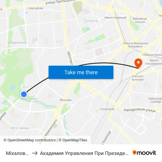 Міхалова-2 to Академия Управления При Президенте Рб map