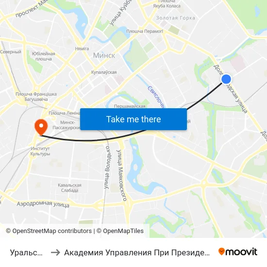 Уральская to Академия Управления При Президенте Рб map