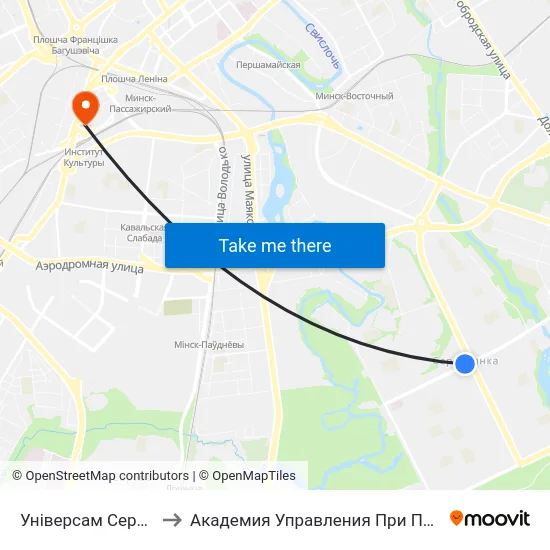 Універсам Серабранка to Академия Управления При Президенте Рб map