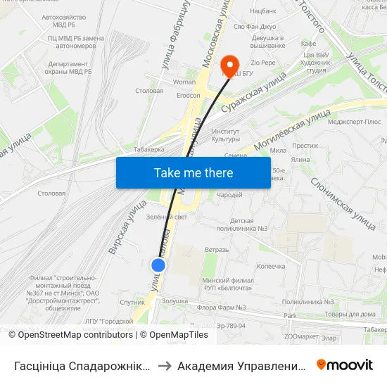 Гасцініца Спадарожнік (Гостиница Спутник) to Академия Управления При Президенте Рб map