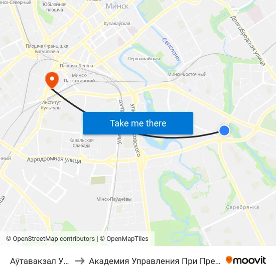 Аўтавакзал Усходні to Академия Управления При Президенте Рб map
