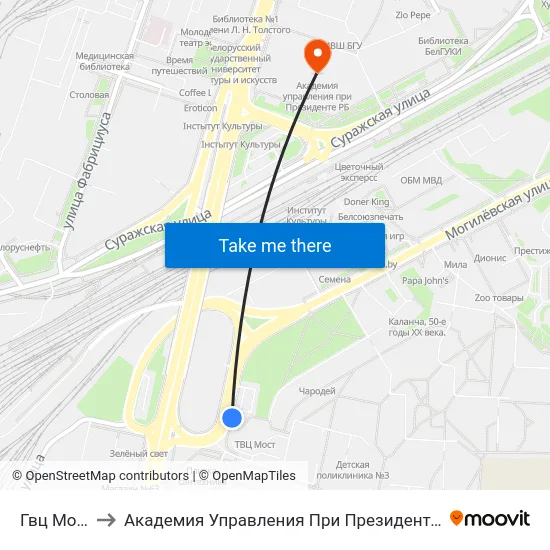 Гвц Мост to Академия Управления При Президенте Рб map