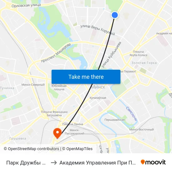 Парк Дружбы Народаў to Академия Управления При Президенте Рб map