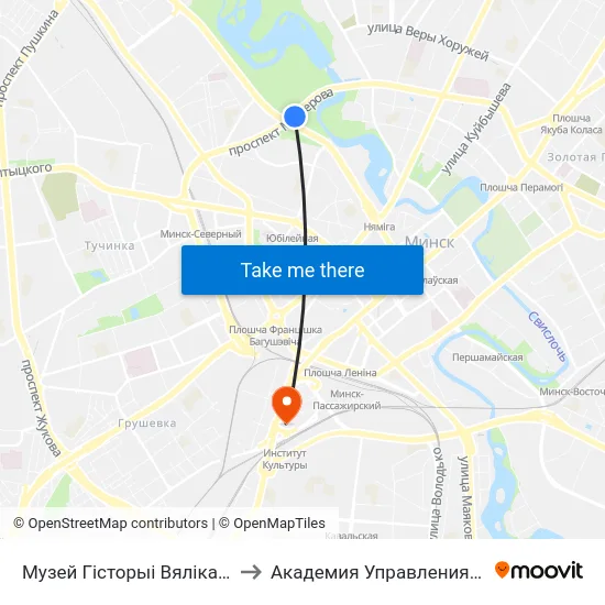 Музей Гісторыі Вялікай Айчыннай Вайны to Академия Управления При Президенте Рб map