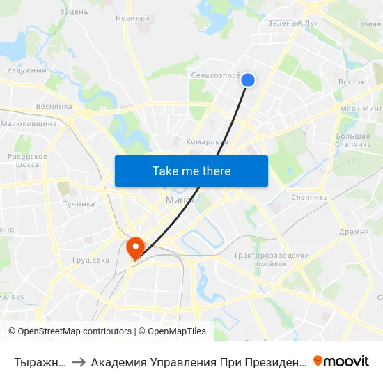 Тыражная to Академия Управления При Президенте Рб map
