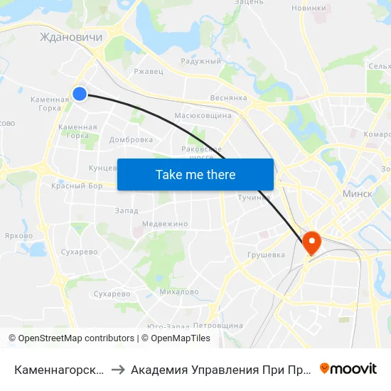 Каменнагорская, 100 to Академия Управления При Президенте Рб map
