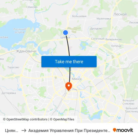 Цнянка to Академия Управления При Президенте Рб map