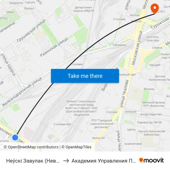Неўскі Завулак (Невский Переулок) to Академия Управления При Президенте Рб map