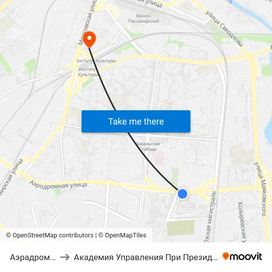 Аэрадромная to Академия Управления При Президенте Рб map