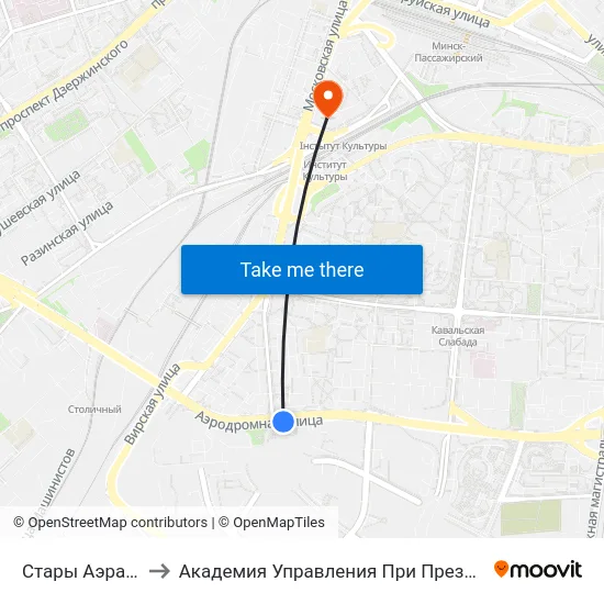 Стары Аэрапорт to Академия Управления При Президенте Рб map