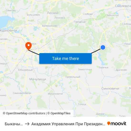 Быкачына to Академия Управления При Президенте Рб map