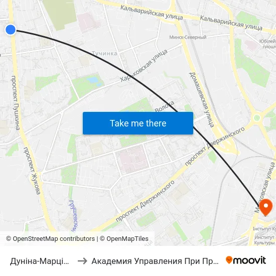 Дуніна-Марцінкевіча to Академия Управления При Президенте Рб map