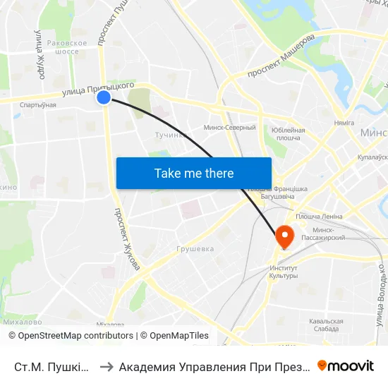 Ст.М. Пушкінская to Академия Управления При Президенте Рб map